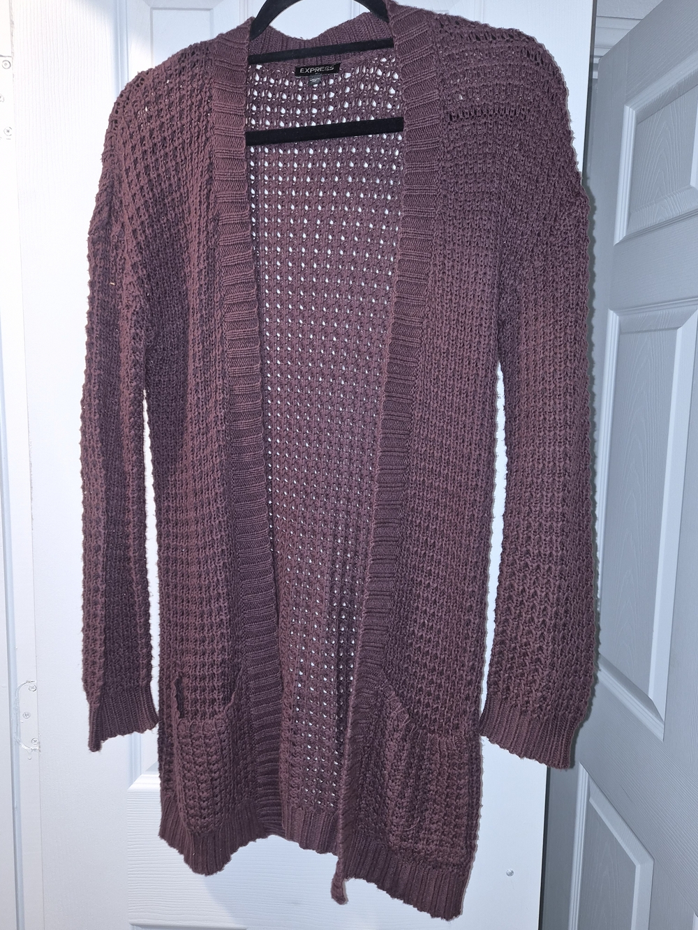 Express Open-Front Knit Cardigan in Burgundy